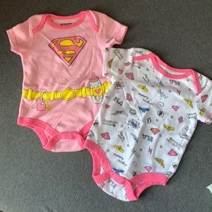 Justice league Superwomen/man baby onesies 3/6M